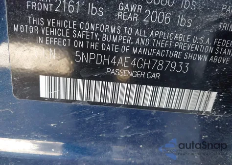 2016 Hyundai Elantra Value Edition z USA, uszkodzony, nr VIN 5NPDH4AE4GH787933